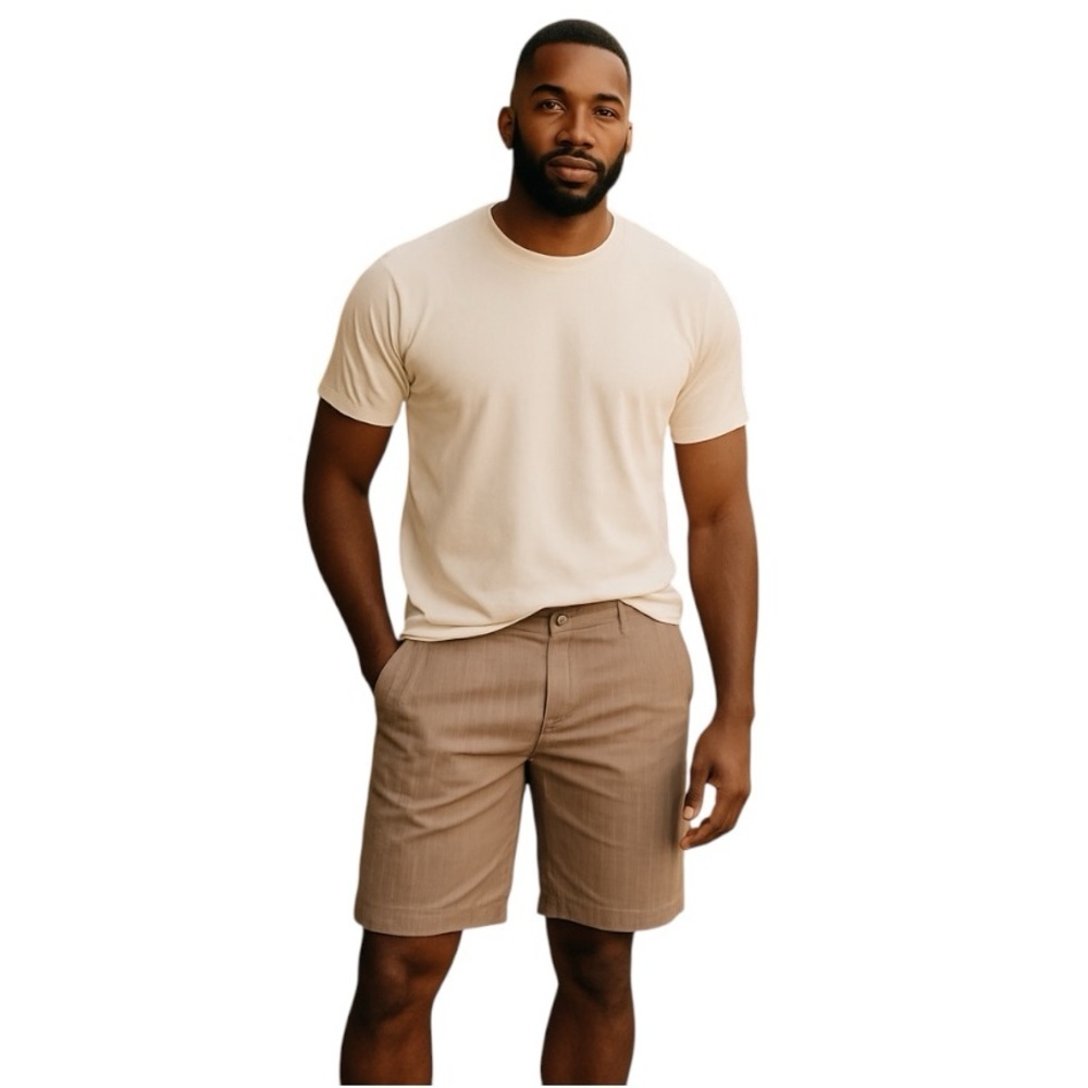 RW&CO Men's Beige and White Stripe Shorts size 33 100% Cotton